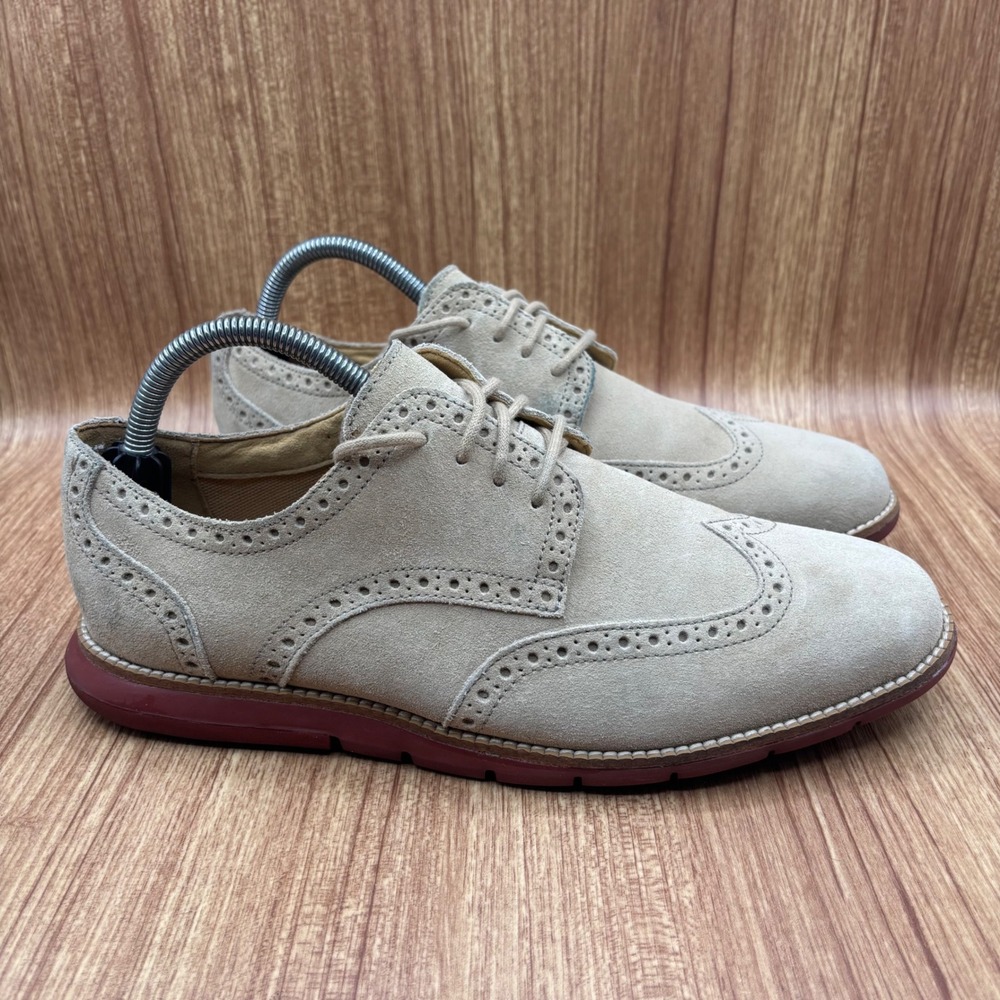 Cole Haan Grand OS Wingtip Oxford Beige Mens 8.5 M Suede Brogue C12468